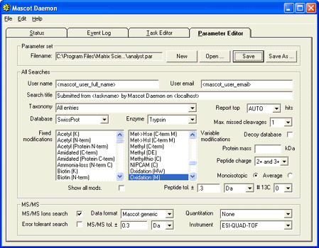 daemon parameter tab