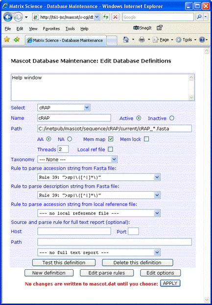 Mascot database maintenance utility