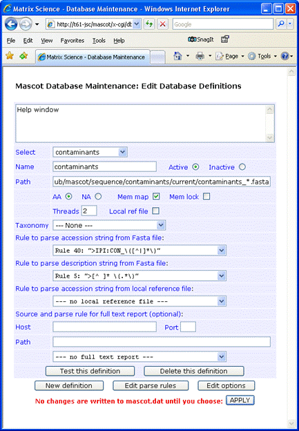 Mascot database maintenance utility
