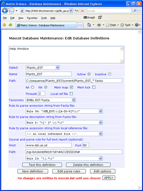 Mascot database maintenance utility