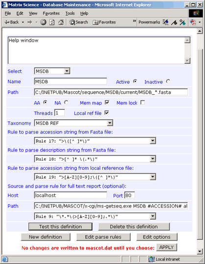 Mascot database maintenance utility