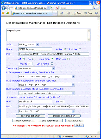 Mascot database maintenance utility
