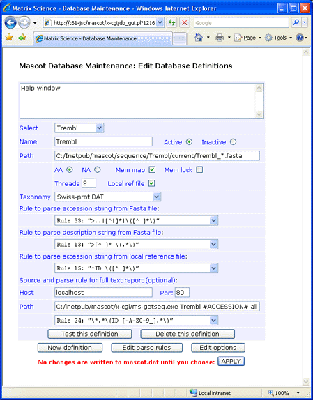 Mascot database maintenance utility