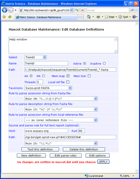 Mascot database maintenance utility